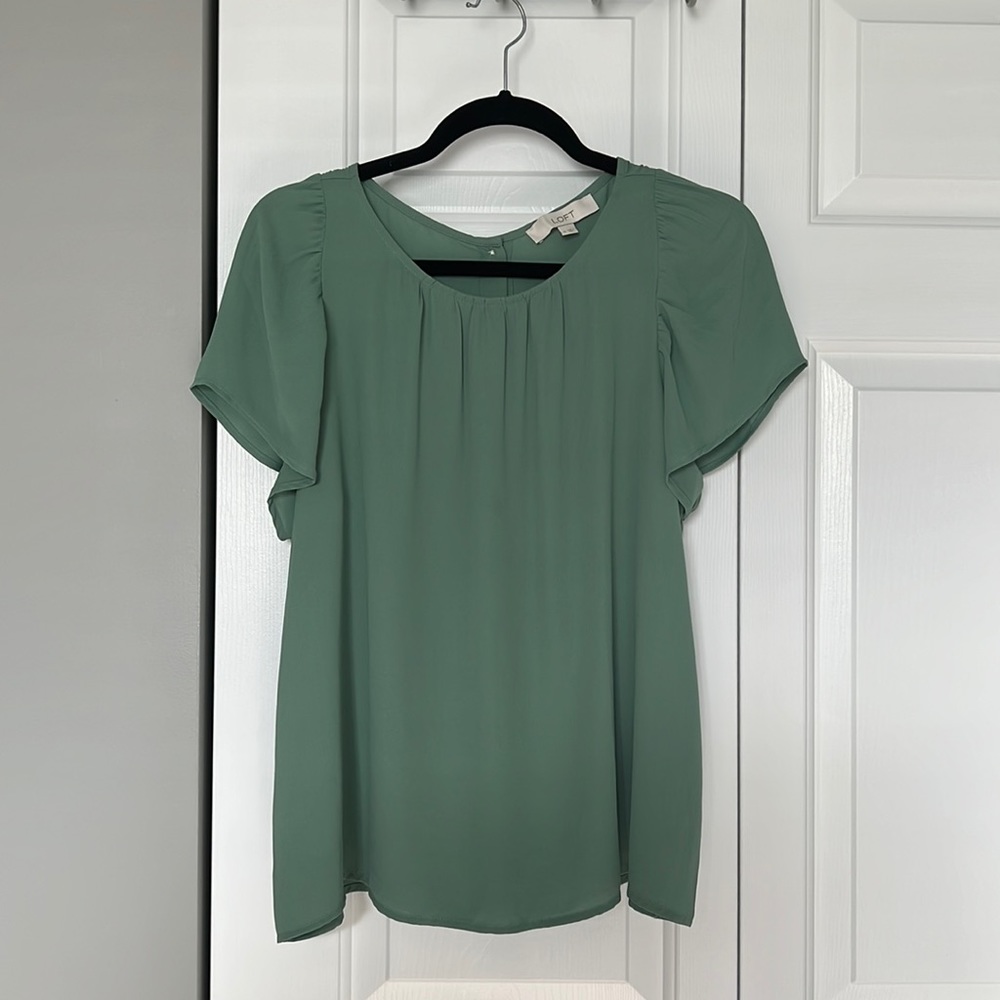 Loft green flutter top with button back detail
